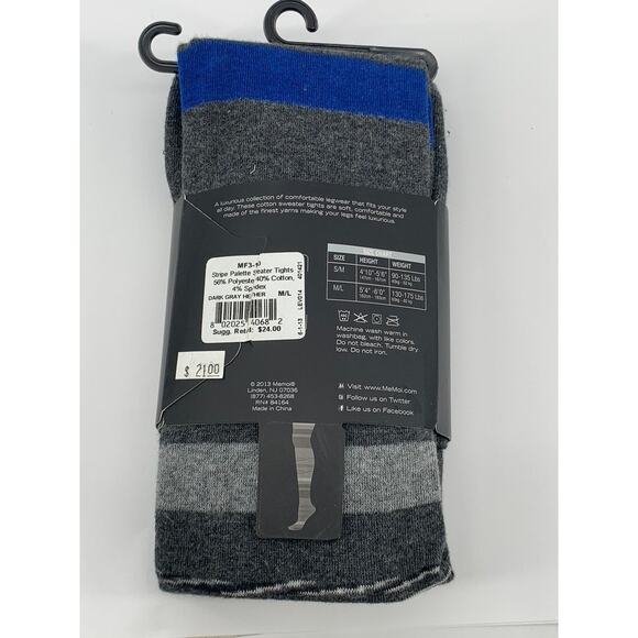 MEMOI Women's Dark Gray Heather Striped-Printed Palette Sweater Tights SZ M/L - Picture 2 of 8